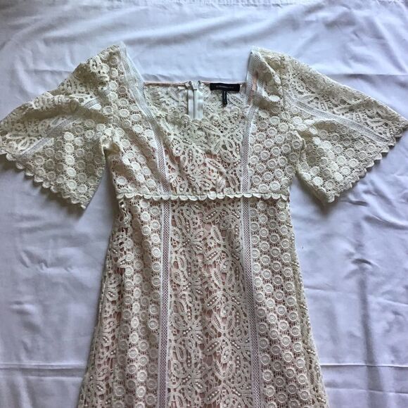 BCBGMaxAzria Crochet Bohemian Off-White With Orange Lining Style Maxi Dress Sz 6 - Picture 11 of 15